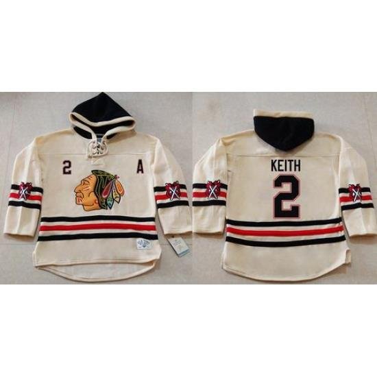 Men Chicago Blackhawks 2 Duncan Keith Cream Heavyweight Pullover Hoodie Stitched NHL Jersey