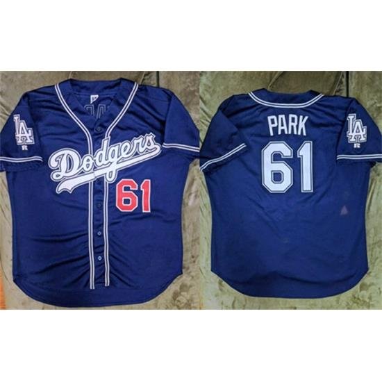 Men Los Angeles Dodgers 61 Chan Ho Park Navy Cool Base Stitched Baseball Jersey