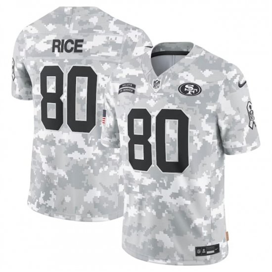 Men San Francisco 49ers 80 Jerry Rice 2024 Arctic Camo Salute To Service Limited Stitched Football Jersey