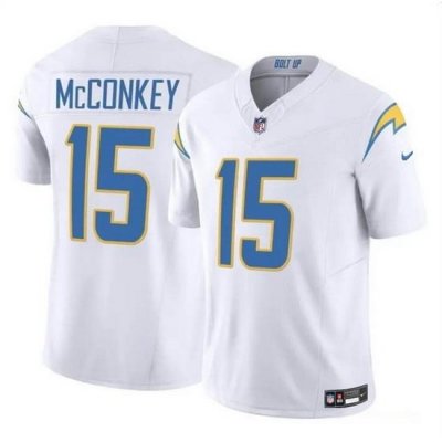 Men Los Angeles Chargers 15 Ladd McConkey White 2024 F U S E Draft Vapor Limited Stitched Football Jersey