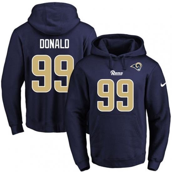 NFL Mens Nike Los Angeles Rams 99 Aaron Donald Navy Blue Name Number Pullover Hoodie