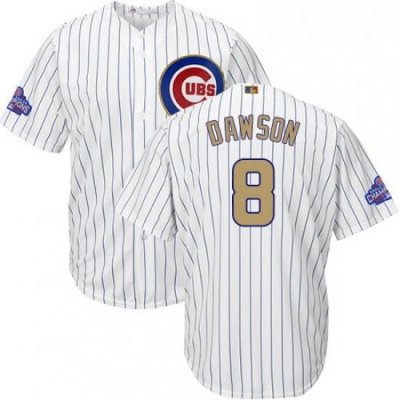 Youth Majestic Chicago Cubs 8 Andre Dawson Authentic White 2017 Gold Program Cool Base MLB Jersey