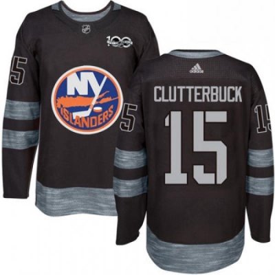 Mens Adidas New York Islanders 15 Cal Clutterbuck Authentic Black 1917 2017 100th Anniversary NHL Jersey