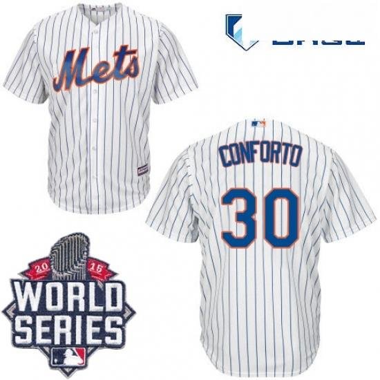 Mens Majestic New York Mets 30 Michael Conforto Replica White Home Cool Base 2015 World Series MLB Jersey