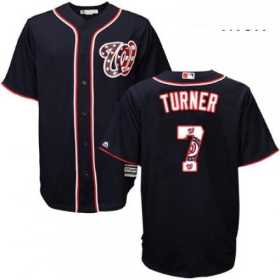 Mens Majestic Washington Nationals 7 Trea Turner Authentic Navy Blue Team Logo Fashion Cool Base MLB Jersey