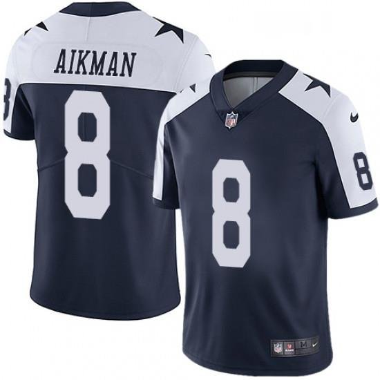 Mens Nike Dallas Cowboys 8 Troy Aikman Navy Blue Throwback Alternate Vapor Untouchable Limited Player NFL Jersey