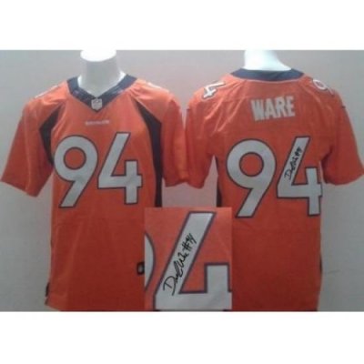 Nike Denver Broncos 94 DeMarcus Ware Orange Elite Signed NFL Jersey