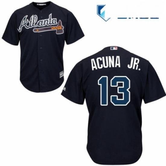 Mens Majestic Atlanta Braves 13 Ronald Acuna Jr Replica Blue Alternate Road Cool Base MLB Jersey