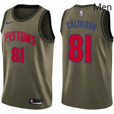 Mens Nike Detroit Pistons 81 Jose Calderon Swingman Green Salute to Service NBA Jersey