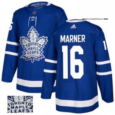 Mens Adidas Toronto Maple Leafs 16 Mitchell Marner Authentic Royal Blue Fashion Gold NHL Jersey