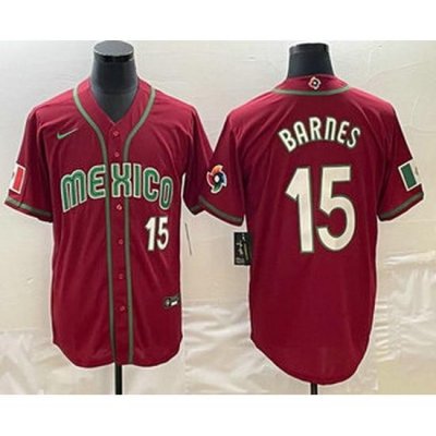 Men's Mexico Baseball #15 Austin Barnes Number 2023 Red White World Classic Stitched Jersey