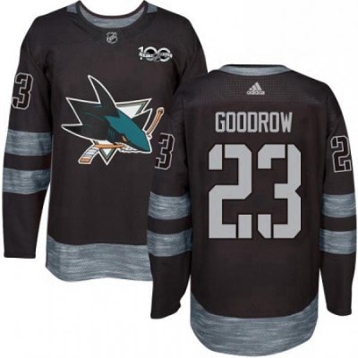 Mens Adidas San Jose Sharks 23 Barclay Goodrow Authentic Black 1917 2017 100th Anniversary NHL Jersey