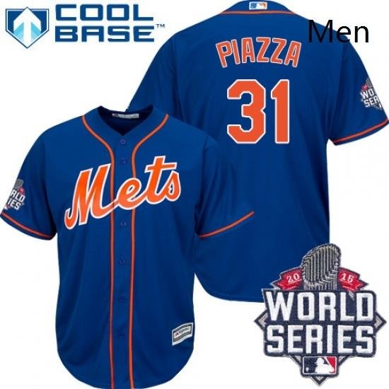 Mens Majestic NeW York Mets 31 Mike Piazza Authentic Royal Blue Alternate Home Cool Base 2015 World Series MLB Jersey