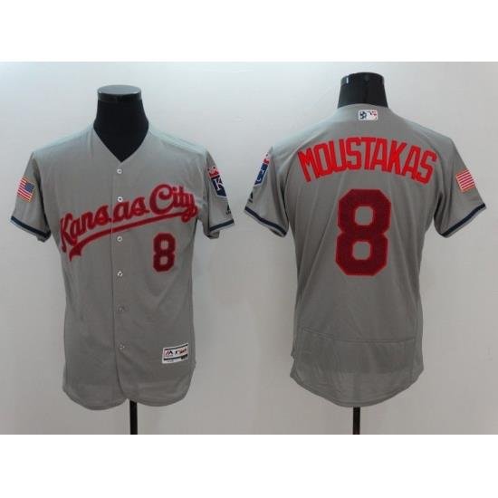 Men Kansas City Royals 8 Moustakas Grey Elite 2022 MLB Jersey