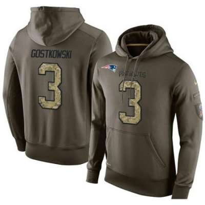 NFL Nike New England Patriots 3 Stephen Gostkowski Green Salute To Service Mens Pullover Hoodie