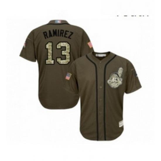 Youth Cleveland Indians 13 Hanley Ramirez Authentic Green Salute to Service Baseball Jersey