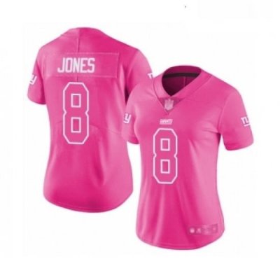 Womens NeW York Giants 8 Daniel Jones Limited Pink Rush Fashion Football Jersey