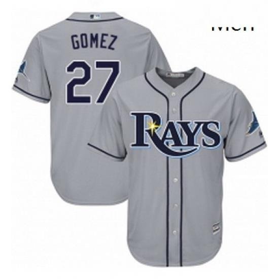 Mens Majestic Tampa Bay Rays 27 Carlos Gomez Replica Grey Road Cool Base MLB Jersey