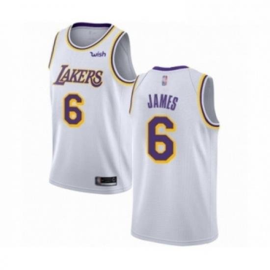 Mens Los Angeles Lakers 6 LeBron James Authentic White Basketball Jersey Association Edition