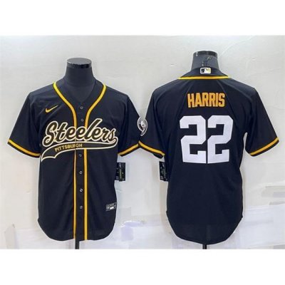 Men Pittsburgh Steelers 22 Najee Harris Black With Patch Cool Base Stitched Baseball Jersey