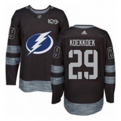 Mens Adidas Tampa Bay Lightning 29 Slater Koekkoek Authentic Black 1917 2017 100th Anniversary NHL Jersey