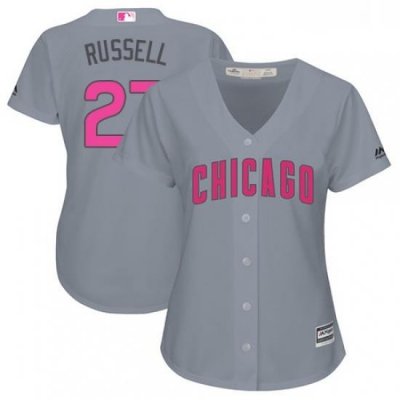 Womens Majestic Chicago Cubs 27 Addison Russell Authentic Grey Mothers Day Cool Base MLB Jersey