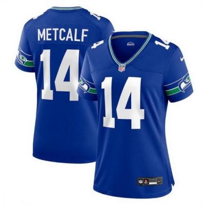 Women Seattle Seahawks 14 D K  Metcalf Royal Throwback Player Stitched Game Jersey  Run Small