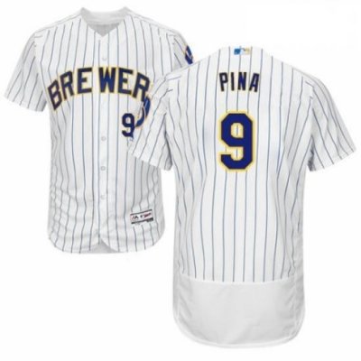 Mens Majestic MilWaukee BreWers 9 Manny Pina White Home Flex Base Authentic Collection MLB Jersey