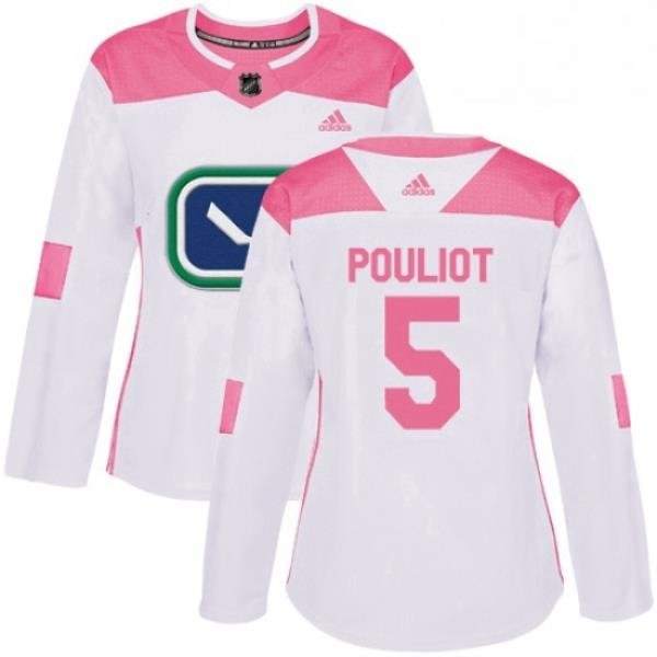 Womens Adidas Vancouver Canucks 5 Derrick Pouliot Authentic WhitePink Fashion NHL Jersey