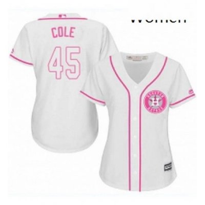 Womens Majestic Houston Astros 45 Gerrit Cole Replica White Fashion Cool Base MLB Jersey