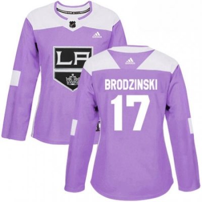 Womens Adidas Los Angeles Kings 17 Jonny Brodzinski Authentic Purple Fights Cancer Practice NHL Jersey