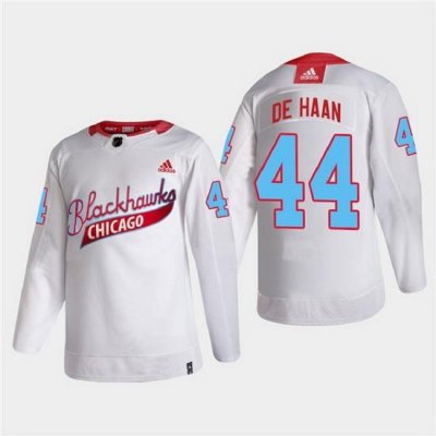 Men Chicago Blackhawks 44 Calvin De Haan 2022 Community Night White Stitched jersey