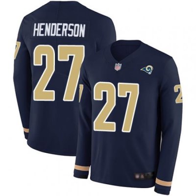 Rams 27 Darrell Henderson Navy Blue Team Color Men Stitched Football Limited Therma Long Sleeve Jersey