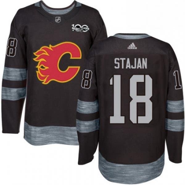 Mens Adidas Calgary Flames 18 Matt Stajan Authentic Black 1917 2017 100th Anniversary NHL Jersey