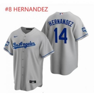 Men Los Angeles Dodgers 8 Enrique Hernandez Gray 2020 World Series Champions Road Replica Jersey