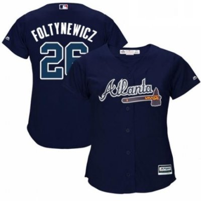 Womens Majestic Atlanta Braves 26 Mike Foltynewicz Authentic Blue Alternate Road Cool Base MLB Jersey