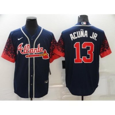 Men's Nike Atlanta Braves 13 Ronald Acuna Jr Navy 2021 NeW Jersey