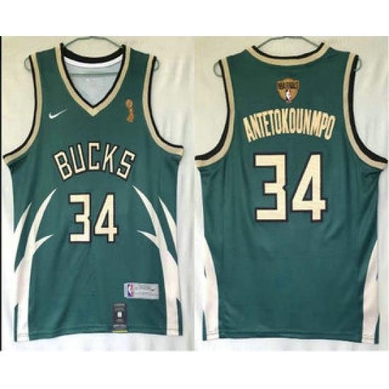 Men Men Milwaukee Bucks 34 Giannis Antetokounmpo Green Nike Swingman 2021 Champions Earned Edition Stitched Jersey