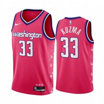 Men Washington Wizards 33 Kyle Kuzma 2022 23 Pink City Edition Limited Stitched Basketball Jersey