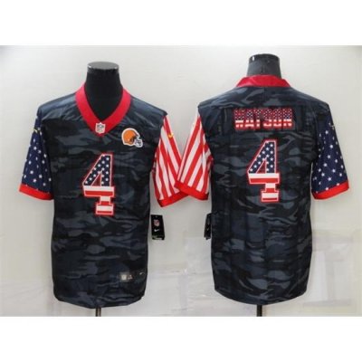 Men Cleveland Browns 4 Deshaun Watson Camo USA Flag Limited Stitched Jersey