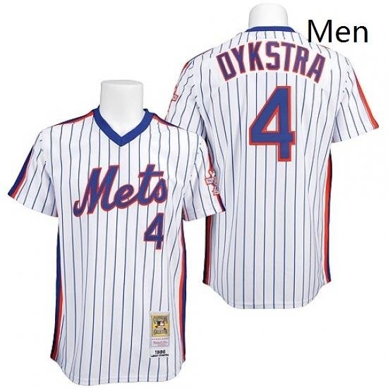 Mens Mitchell and Ness NeW York Mets 4 Lenny Dykstra Authentic WhiteBlue Strip ThroWback MLB Jersey