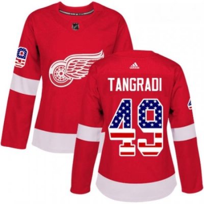 Womens Adidas Detroit Red Wings 49 Eric Tangradi Authentic Red USA Flag Fashion NHL Jersey