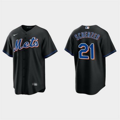 Men NeW York Mets 21 Max Scherzer Black Cool Base Stitched Baseball jersey