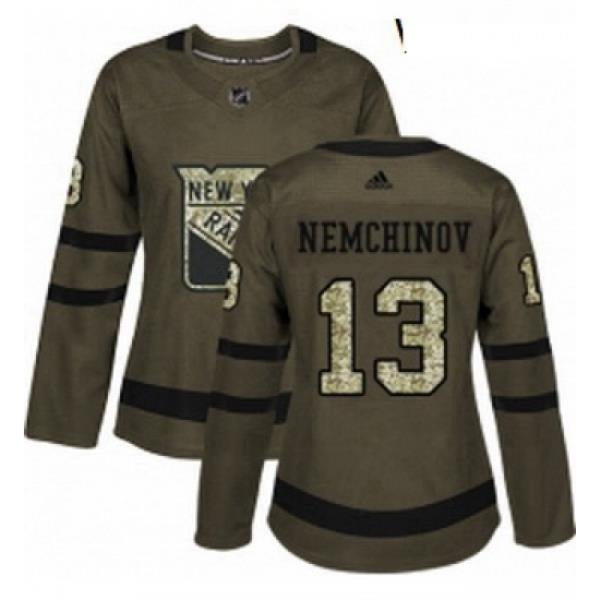 Womens Adidas New York Rangers 13 Sergei Nemchinov Authentic Green Salute to Service NHL Jersey