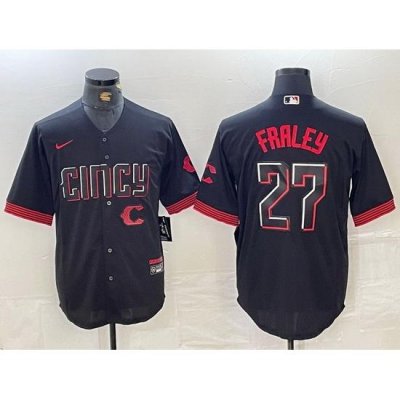 Men Cincinnati Reds 27 Jake Fraley Black 2023 City Connect Cool Base Stitched Baseball Jersey 2