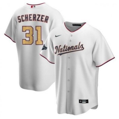 Nationals 31 Max Scherzer White Gold Nike 2020 Gold Program Cool Base Jersey