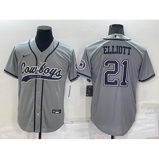 Men Dallas Cowboys 21 Ezekiel Elliott Grey Cool Base Stitched Baseball Jersey