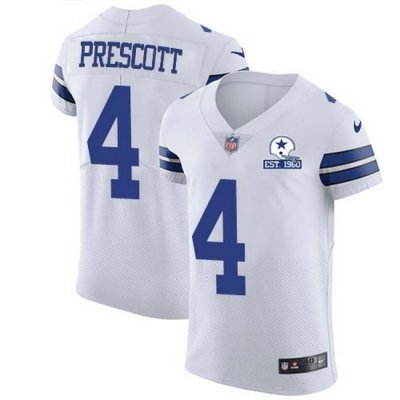 Nike Cowboys 4 Dak Prescott White Men Stitched With Established In 1960 Patch NFL New Elite Jersey