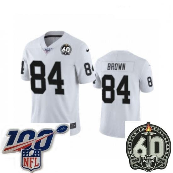 Women Oakland Raiders #84 Antonio Brown White 60th Anniversary Vapor Untouchable Limited Player 100th Season Football Jersey