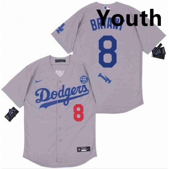 Youth Dodgers 8 Kobe Bryant Grey Cool Base Stitched MLB Jersey